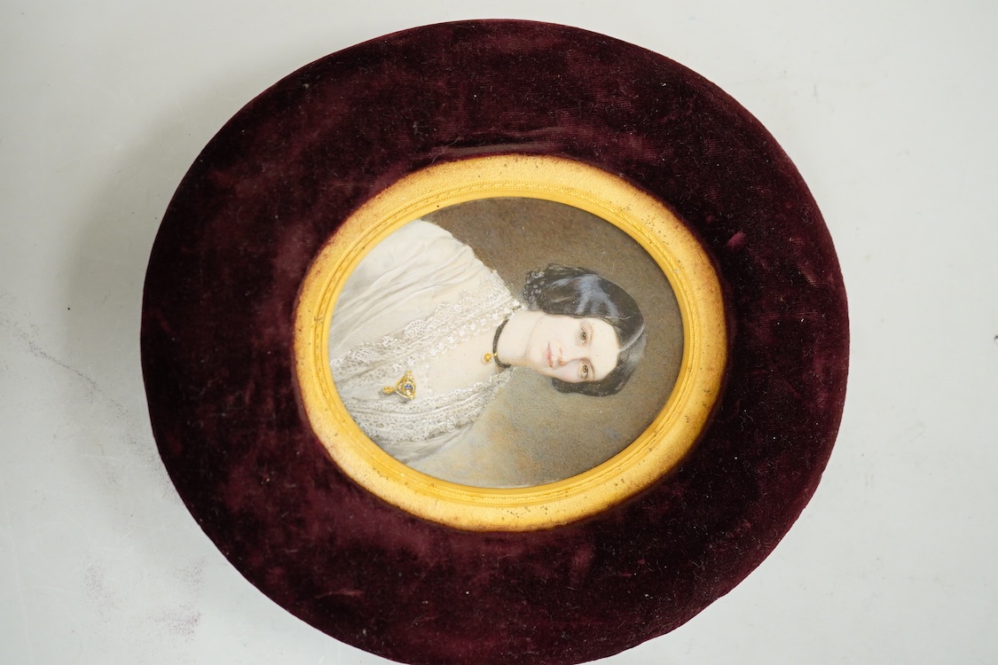 William Egley (1798-1870), Pair of portrait miniatures of a husband and wife, Mr. & Mrs. John Forman, Duncrahill, East Lothian, sittings taken October 1857, picture finished 1868, each with ink inscriptions verso, oval w